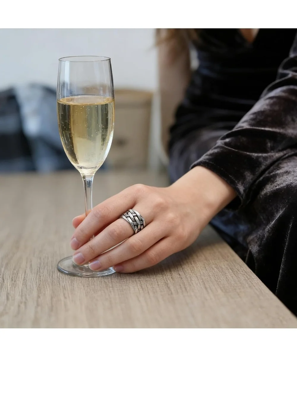 Wide Braided Stainless Steel Ring in Silver